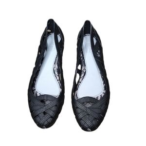 Melissa Jason Wu Flats Sz 10 Black Vegan Designer Ballet Flats Waterproof Cutout